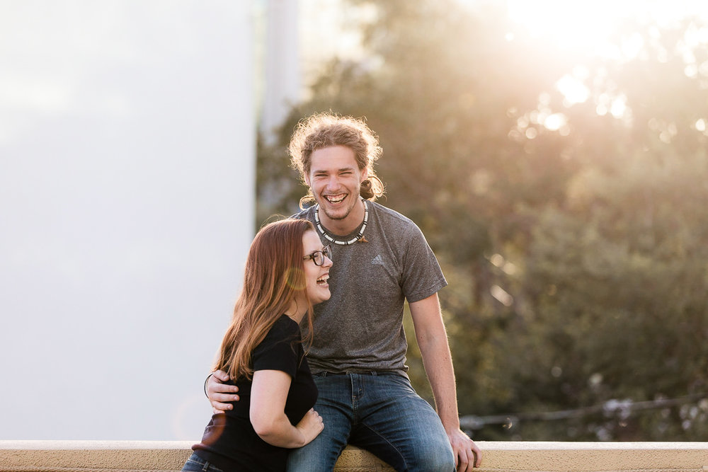 Engaged couple at sunset in downtown St. Petersburg, Florida