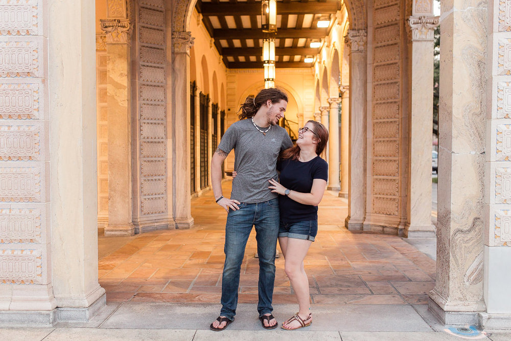 Engaged couple in downtown St. Petersburg, Florida