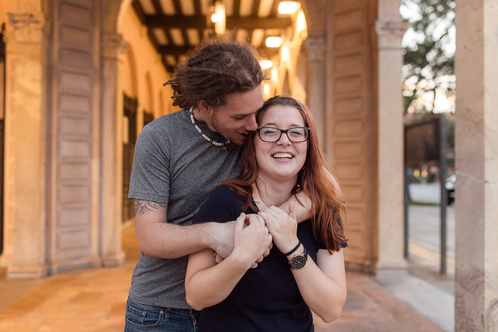 Engaged couple in downtown St. Petersburg, Florida