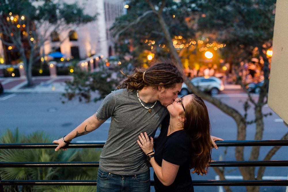 Engaged couple at night in downtown St. Petersburg, Florida